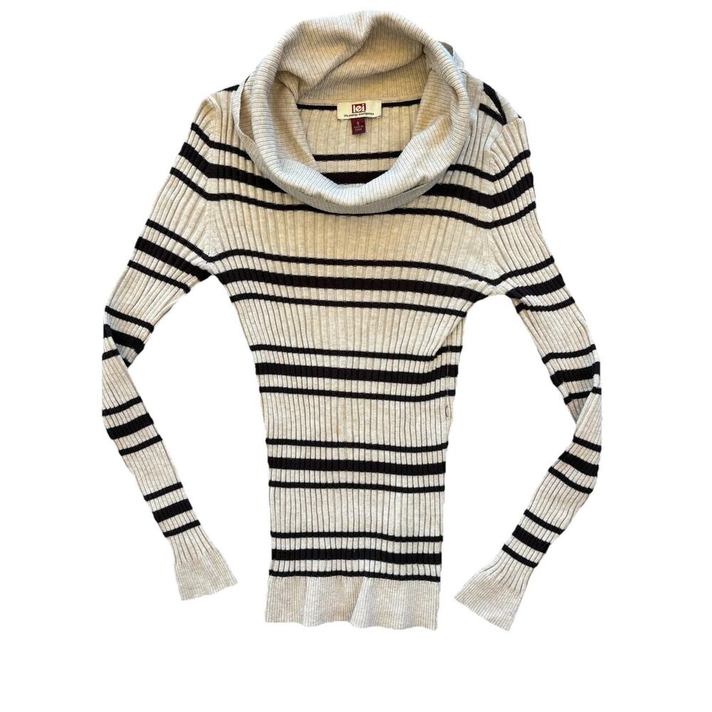 L.e.i. Vtg Y2K Tan Striped Cowl Neck Sweater Juniors Missing Belt Shrug Shoulder
